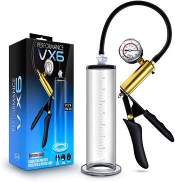 Blush Performance VX6 Male Enhancement Penis Pump System with Brass Pistol Grip, Pressure Gauge, Nterchange Compatible, 9.5 Inch Etched Acrylic Cylinder, Vacuum Release Valve - Advanced Pump for Men